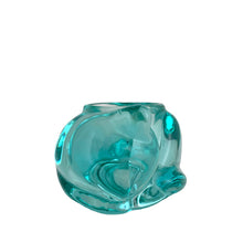 Load image into Gallery viewer, Opposite side profile of vintage Indiana Glass teal green sleeping cat votive, showing head detail