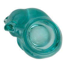 Load image into Gallery viewer, Overhead view of Indiana Glass teal green cat candle votive holder, showing hollow interior and rim