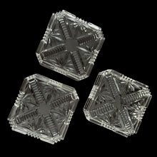 Load image into Gallery viewer, Vintage Art Deco 3-part relish tray featuring ribbed and curled bakelite handles and round feet, removable square cut glass inserts, with chrome-plated spoons and knife. Crafted by Zimco, England, 1950s. The epitome of elegance in entertaining for table or bar.
In excellent vintage condition no chips. There is discolouration on the paper under the glass in the tray, but it can easily be replaced.
Measures 14 x 4 3/4 x 1 3/4 inches, each glass insert measures 3 7/8 x 3 7/8 x 1 inches