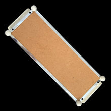 Load image into Gallery viewer, Vintage Art Deco 3-part relish tray featuring ribbed and curled bakelite handles and round feet, removable square cut glass inserts, with chrome-plated spoons and knife. Crafted by Zimco, England, 1950s. The epitome of elegance in entertaining for table or bar.
In excellent vintage condition no chips. There is discolouration on the paper under the glass in the tray, but it can easily be replaced.
Measures 14 x 4 3/4 x 1 3/4 inches, each glass insert measures 3 7/8 x 3 7/8 x 1 inches