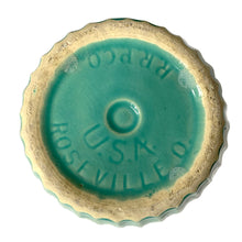 Load image into Gallery viewer, Bottom of Robinson Ransbottom jardiniere showing RRPCo maker's mark and USA origin stamp