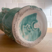 Load image into Gallery viewer, Jacks Daughter of All Trades Vintage Antique Retro Mid-Century Modern Modernist Kitsch Store Shop Reseller Etsy Shopify Toronto Canada Free Porch Pick Up Local Delivery Worldwide Shipping Judy Weinberg Unique Gift Housewarming Gift Sustainable Gift Wedding Gift Home Decor Collectible Collector Gift Farmhouse Cottagecore Cottage Lodge Shabby Chic Industrial Art Deco Art Pottery McCoy Pottery Christmas Gloss Turquoise Peacock Handled Corset Vase