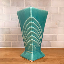Load image into Gallery viewer, Rear view of the vase showing the double fan pattern curving up to the rim