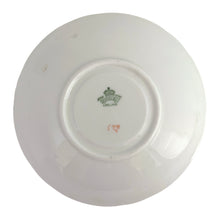 Load image into Gallery viewer, This highly sought after vintage Bone China teacup and saucer with scalloped rim features a hand painted turquoise and pale yellow banded interior on a white ground, lavishly decorated with gold gilt filigree, complemented by colourful floral bouquets in the bottom of the cup and centre of the saucer. Crafted by Aynsley, England. Backstamp indicates production between 1934 - 1950s. A stunning addition to your teacup collection!