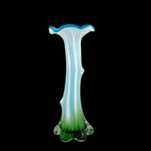 Load image into Gallery viewer, Back view of ruffled rim detail on vintage Twisted Tree Trunk art glass vase showing elegant mid-century modern finishing