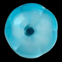 Load image into Gallery viewer, Overhead view of Twisted Tree Trunk vase showing 3.625 inch diameter ruffled opening and blue cased glass