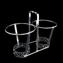 Load image into Gallery viewer, Jacks Daughter of All Trades Vintage Antique Mid-Century Kitsch Store Shop Reseller Etsy Shopify Toronto Canada Free Porch Pick Up Local Delivery Worldwide Shipping Judy Weinberg Unique Housewarming Gift Sustainable Gift Wedding Gift Home Decor Collectible Collector Gift Farmhouse Cottagecore Cottage Lodge Shabby Chic Industrial Hollywood Regency 2-part glass condiment server rose embossed aluminum lids chrome caddy Dominion Glass Canada 1950s tableware barware