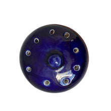 Load image into Gallery viewer, Top view of the sugar shaker lid showing a ring of dispensing holes around the central blue finial