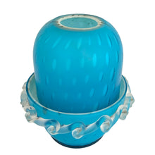 Load image into Gallery viewer, Victorian blue and white raindrop cased art glass fairy lamp, full front view showing satin finish and bubble pattern