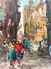 Load image into Gallery viewer, Vintage Italian Oil on Canvas City Street Scene — Antonio Medros, 1980s