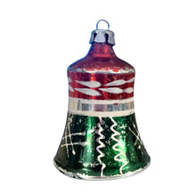 Load image into Gallery viewer, Front view of vintage bell shaped Christmas ornament was hand-blown and hand-painted in Poland, 1950s