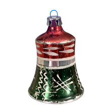 Load image into Gallery viewer, Rear view of vintage bell shaped Christmas ornament was hand-blown and hand-painted in Poland, 1950s