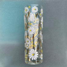 Load image into Gallery viewer, Close-up of Culver white daisy highball glass showing raised enamel and 22-karat gold detail