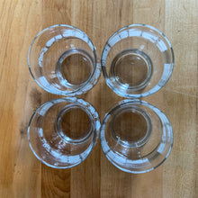 Load image into Gallery viewer, Vintage drinkware featuring a band of white grapevines on feminine flared shaped clear glass in 6, 8 and 10 ounce sets of four. Manufactured by St. Clair Division of Domglas Ltd., Canada, circa 1970s. These glasses are lovely and would make a perfect housewarming gift! In excellent condition, new old stock in original boxes.