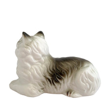 Load image into Gallery viewer, Delightful vintage white and gray Persian cat ceramic porcelain figurine. Imported by Giftcraft from Japan 1970s. Add this sweet figurine to your collection!
In excellent condition, no chips/cracks/repairs. Original stickers.
Measures 3 7/8 x 2 3/8 x 2 3/8 inches