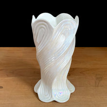 Load image into Gallery viewer, White lustreware twist bone china vase Celtic Weave China Ireland 1980s vintage home decor