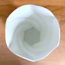 Load image into Gallery viewer, Overhead view of vintage Celtic Weave China Ireland twist vase 1980s, white bone china lustreware