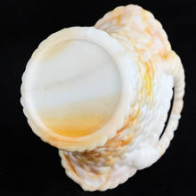 Load image into Gallery viewer, Vintage marbleized slag glass handled basket toothpick holder in swirled shades of white and orange. Produced by Akro Agate, circa 1940s. A lovely piece for to use as a vase, planter catchall, candy dish or upscale your office and use this as a paperclip holder. In good vintage condition, free from chips/cracks. Unmarked. Measures 4 x 2 3/4 x 3 7/8 inches