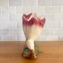 Load image into Gallery viewer, Rare vintage mid-century gloss white and dark pink lower double tulip vase. Crafted by McCoy Pottery, USA, 1953. This special piece is must for any art pottery collector!
In excellent condition, no chips/cracks/repairs. Maker's mark.
Measures 8 1/4 x 3 3/8 x 6 1/2 inches