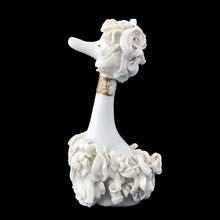 Load image into Gallery viewer, Vintage 1950s white spaghetti porcelain poodle dog figurine with gold collar, made in Japan