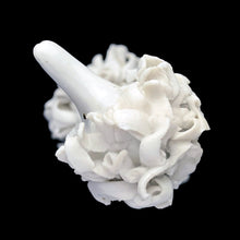 Load image into Gallery viewer, Vintage spaghetti poodle dog figurine overhead view, white porcelain with gold collar