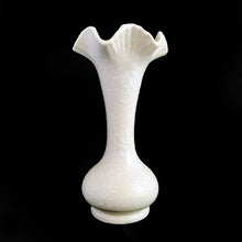 Load image into Gallery viewer, Pretty vintage ceramic flower vase with ruffled edge from the Cameo Line, shape 2512, decorated with white splatter over pale gray glaze. Produced by Shawnee Pottery, USA, 1950s. A wonderful gift for the Shawnee collector!
In great vintage condition, free from cracks/repairs with one minor chip to the rim (see photo).
Measures 4 1/2 x 8 3/4 inches