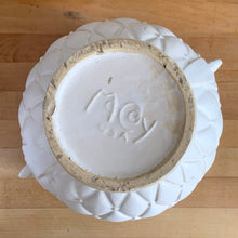 Load image into Gallery viewer, Jacks Daughter of All Trades Vintage Antique Mid-Century Kitsch Store Shop Reseller Etsy Shopify Toronto Canada Free Porch Pick Up Local Delivery Worldwide Shipping Judy Weinberg Unique Housewarming Gift Sustainable Gift Wedding Gift Home Decor Collectible Collector Gift Farmhouse Cottagecore Cottage Lodge Shabby Chic Industrial Hollywood Regency Art Deco matte white Tierra Cushion jardiniere planter pot diamond quilted body McCoy Pottery 1950s container garden lover art pottery