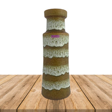 Load image into Gallery viewer, Tall vintage Scheurich West German art pottery vase in moss green and pale gray fat lava glaze.