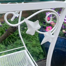 Load image into Gallery viewer, Close-up of decorative ivy detailing on vintage wrought iron bar cart