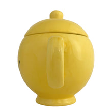 Load image into Gallery viewer, Bring on the happy with this vintage bright yellow smiley face lidded mug. Novelty gift crafted by Teleflora Gift, China, 1970s. In excellent condition, no chips/cracks/repairs. Minor manufacturers defect at the mug rim, see photos. Measures 4 1/4 x 6 inches. Capacity 20 ounces