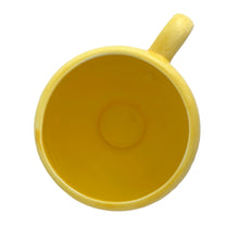 Load image into Gallery viewer, Bring on the happy with this vintage bright yellow smiley face lidded mug. Novelty gift crafted by Teleflora Gift, China, 1970s. In excellent condition, no chips/cracks/repairs. Minor manufacturers defect at the mug rim, see photos. Measures 4 1/4 x 6 inches. Capacity 20 ounces