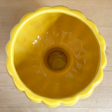 Load image into Gallery viewer, Overhead view of vintage McCoy Floraline yellow planter #401 showing fluted body, rim and glazed interior