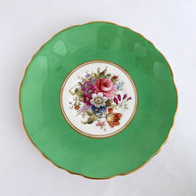 Load image into Gallery viewer, Vintage "3302-25" rose and floral bouquet, green w/ gold trim bone china teacup and saucer, Hammersley & Co., England, between 1932 to 1970. In excellent condition, free from chips, cracks and repairs. Measures 3-3/4" x 2-3/4"