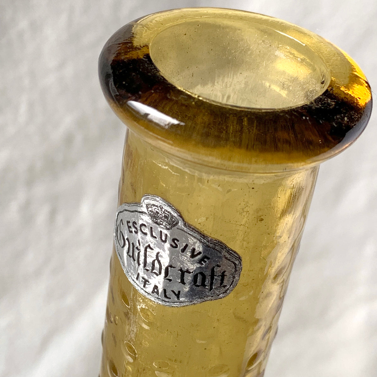 Vintage MCM Amber Hobnail Glass Genie Bottle, Guildcraft Empoli