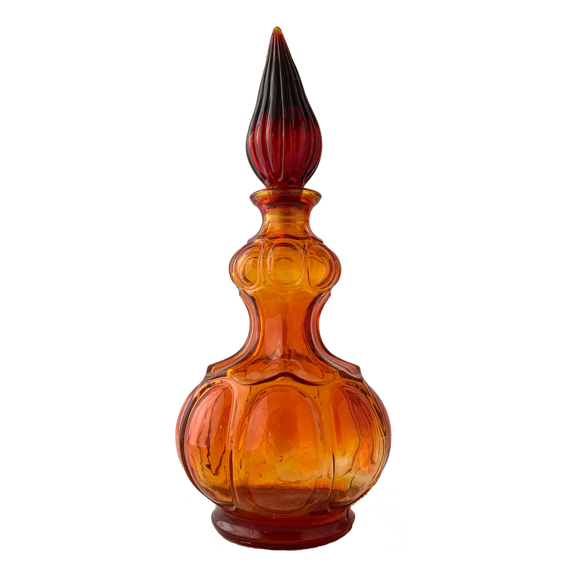 Vintage Mid-Century Flame Amberina Corset Genie Bottle Glass