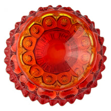 Load image into Gallery viewer, Gorgeous vintage pressed glass amberina "Moon and Stars" round compote or bowl with crimped rim. Produced by the L. E. Smith Glass Company, USA, between 1940's – 2004. This beauty glows brilliantly under black light. A classic fruit bowl, serving dish or decor piece! In excellent condition, free from chips. Measures 7 1/2 x 4 1/2 inches