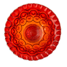 Load image into Gallery viewer, Gorgeous vintage pressed glass amberina "Moon and Stars" round compote or bowl with crimped rim. Produced by the L. E. Smith Glass Company, USA, between 1940's – 2004. This beauty glows brilliantly under black light. A classic fruit bowl, serving dish or decor piece! In excellent condition, free from chips. Measures 7 1/2 x 4 1/2 inches
