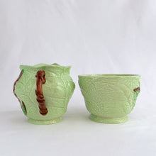 Load image into Gallery viewer, Vintage Australian Design bone china creamer and sugar decorated with raspberry pink foxgloves on a lime green ground. Crafted by Carlton Ware, England, 1930s. A charming addition to your tableware.
In excellent condition, no chips/cracks/repairs. Stamped maker's marks Carlton Ware MADE IN ENGLAND TRADE MARK REGISTRATION APPLIED FOR.
Creamer measures 2 3/4 x 2 5/8 inches and the sugar measures 3 1/8 x 2 1/8 inches
