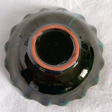 Load image into Gallery viewer, This is a great vintage serving dish for candies, chocolates, nuts or use it for keys on a foyer table. This redware piece is quite lovely with drip glaze finish in green/blue/turquoise. Unstamped bottom. Produced by Blue Mountain Pottery, Canada, circa 1970s. Excellent condition, no chips or cracks. Measures 7 x 2 inches