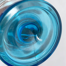 Load image into Gallery viewer, A recent treasure hunt uncovered this stunning set of two (2) mid-century Italian-made footed sherbet glasses (circa 1950-60). The blue is reminiscent of the Mediterranean Sea with its azure coloured water. Imagine eating a scrumptious gelato from these lovelies at a seaside café. They are simply stunning! All are in excellent vintage condition, no chips or cracks. Measures 3-3/8" x 2-3/4"