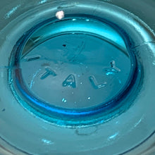 Load image into Gallery viewer, A recent treasure hunt uncovered this stunning set of eight (8) mid-century Italian-made parfait glasses (circa 1950-60). The blue is reminiscent of the Mediterranean Sea with its azure coloured water. Imagine eating a scrumptious tiramisu from these lovelies at a seaside café. They are simply stunning! All are in excellent vintage condition, no chips or cracks. Marked "Italy". Size: 2.25" x 6"