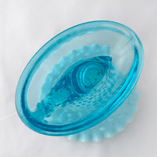 Load image into Gallery viewer, Jacks Daughter of All Trades Vintage Antique Mid-Century Kitsch Store Shop Reseller Etsy Shopify Toronto Canada Free Porch Pick Up Local Delivery Worldwide Shipping Judy Weinberg Unique Housewarming Gift Sustainable Gift Wedding Gift Home Decor Collectible Collector Gift Farmhouse Cottagecore Cottage Lodge Shabby Chic blue opalescent hobnail cornucopia candle holder vase crimped edge Fenton Art Glass USA 1940s 1950s 1960s