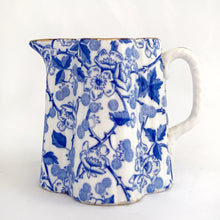 Load image into Gallery viewer, Rare antique bone china Bramble patterned creamer, Alexandra shape. Wileman, England, circa 1886. In good vintage condition free from chips/crazing. One diagonal hairline crack on the interior body near the handle. Backstamp with Product No. 49676 and Registration No. 60850. Measures 2-1/2" x 2-3/4"