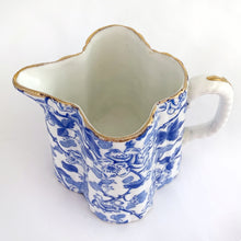 Load image into Gallery viewer, Rare antique bone china Bramble patterned creamer, Alexandra shape. Wileman, England, circa 1886. In good vintage condition free from chips/crazing. One diagonal hairline crack on the interior body near the handle. Backstamp with Product No. 49676 and Registration No. 60850. Measures 2-1/2" x 2-3/4"