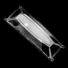 Load image into Gallery viewer, Stunning vintage mid-century Chinoiserie style Cathay junk flower box in clear and frosted glass. This pressed glass vessel is reminiscent of the traditional Asian junk flower boat and is decorated in a bamboo pattern and graceful scrolls at each end. Designed and signed on the side by Virginia B Evans for the Imperial Glass-Ohio, produced between 1949 - 1962. Excellent condition free from chips/cracks except for 1 minor flea bite to the base which is virtually unnoticeable. Measures 14-1/2 x 2-3/8 inches