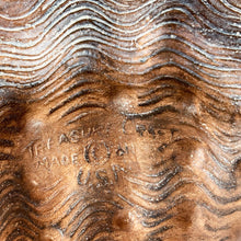 Load image into Gallery viewer, Vintage mid-century figural ceramic green clamshell chip and dip bowl. Crafted by Treasure Craft, USA, circa 1950s. Perfect for entertaining with a nautical or tiki theme!
In very good vintage condition with minor chip to the foot (see photos).
Measures approximately 12 1/2 x 11 x 5 inches