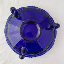 Load image into Gallery viewer, Gorgeous antique Butterfly and Berries cobalt blue pressed glass paneled tri-footed bowl, featuring butterflies and berries on the vine. Crafted by Fenton Art Glass, 1920s. Makes a lovely fruit bowl, catchall or decor piece.
In excellent condition, no chips.
Measures 9 1/4 x 3 3/4 inches