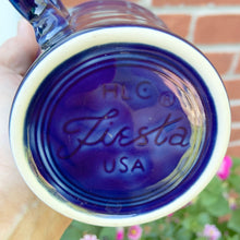 Load image into Gallery viewer, Jacks Daughter of All Trades Vintage Antique Mid-Century Kitsch Store Shop Reseller Etsy Shopify Toronto Canada Free Porch Pick Up Local Delivery Worldwide Shipping Judy Weinberg Unique Housewarming Gift Sustainable Gift Gift Collectible Collector Gift Farmhouse Cottagecore Cottage Lodge Shabby Chic Industrial Art Deco Fiestaware cobalt blue ring handled mug Homer Laughlin Company 1980s 1990s 2000s restaurant ware newer production lead-free dishwasher microwave safe tableware hot beverage coffee tea retired
