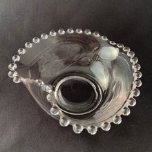 Load image into Gallery viewer, Vintage Imperial Candlewick cut Corn Flower glass heart-shaped candy bowl with 2 sets of 12-petaled flowers and leaf sprays on an Imperial Glass blank. Crafted by WJ Hughes, Canada, 1950s. Show your love with this beautiful crystal heart...even better filled with chocolates, nuts or your favourite temptation. Makes the perfect gift!
In excellent condition, no chips.
Measures 5 inches