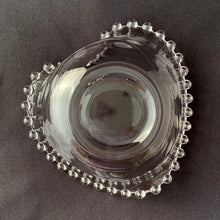 Load image into Gallery viewer, Jacks Daughter of All Trades Vintage Antique Mid-Century Kitsch Store Shop Reseller Etsy Shopify Toronto Canada Free Porch Pick Up Local Delivery Worldwide Shipping Judy Weinberg Unique Housewarming Gift Sustainable Gift Wedding Gift Home Decor Collectible Collector Gift Farmhouse Cottagecore Cottage Lodge Shabby Chic Imperial Candlewick cut Corn Flower glass heart shaped candy bowl WJ Hughes Canada 1950s love heart valetines day gift